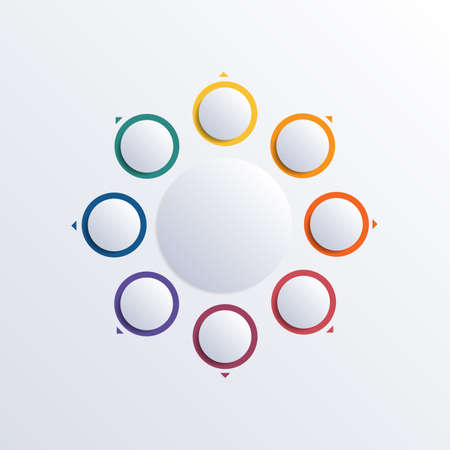 Colour circles round white circle Infographic diagram steps for 8 options.の写真素材