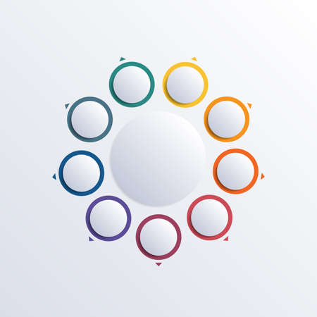 Colour circles round white circle Infographic diagram steps for 9 options.の写真素材