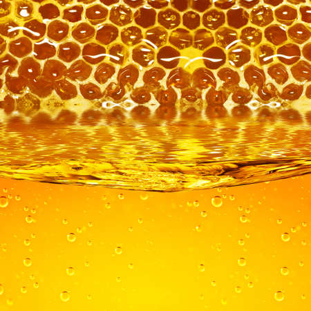 Honey flowing  from honeycombs and a waveの写真素材