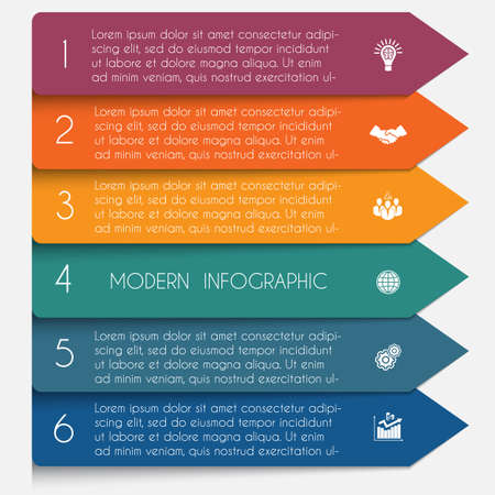 Template infographic horizontal colorful arrows lines 6 positions for text.のイラスト素材