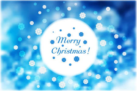 Christmas snowflakes around round white frame on blue abstract beautiful background. Vector illustration.のイラスト素材