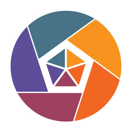 Pie chart for step by step processes, 5 colour identical parts of circle. Modern template for infographics.の写真素材