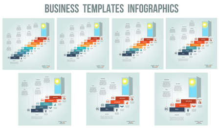 Business success startup, Conceptual infographics steps up ladders and doorway, template 3, 4, 5, 6, 7, 8, 9  positions, possible to use for workflow, banner, diagram, web design, timeline, area chart, number options, step up optionsのイラスト素材