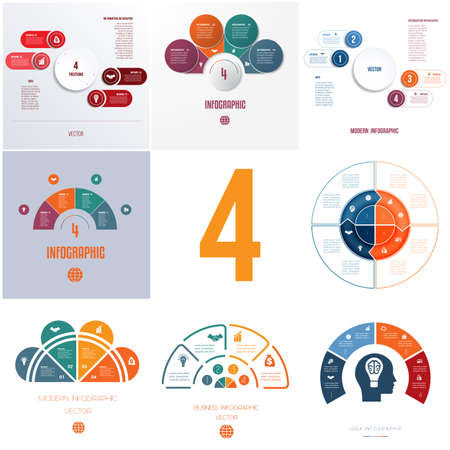 Universal templates elements Infographics conceptual cyclic processes for 4 positions possible to use for workflow, banner, diagram, web designs.のイラスト素材