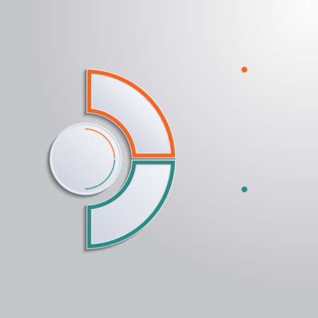 Template infographics with 2 text area positions. diagram with multi-colored elements of  semicircle around a circle.の写真素材