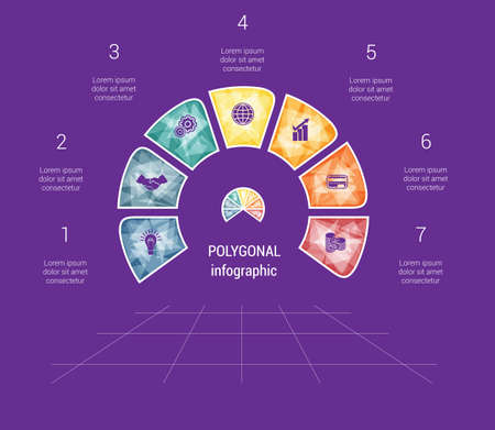 Polygonal Semicircle template infographic 7 positions for text areaのイラスト素材