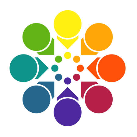 Colorful bright template for infographics from arrows and circles with shadow, arranged in circle, for 8 positionsの写真素材