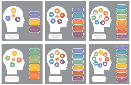 Set infographic, head of man, concept thinking human, startup business concept, template for 3, 4, 5, 6, 7, 8 positions, steps, options or parts の写真素材
