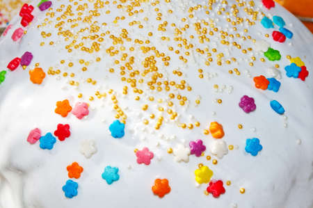 Easter cake, colorful decoration  close-up.