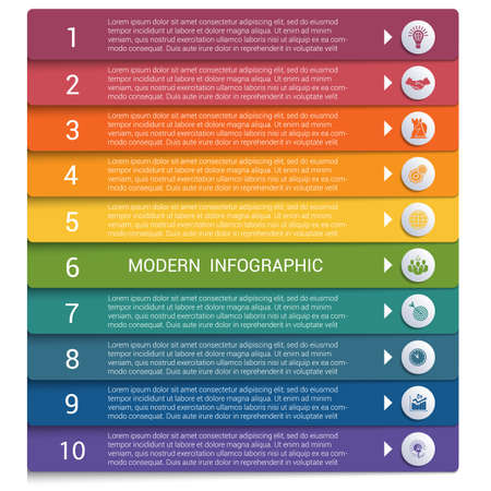 Infographics from color strips. Modern infographics 10 options for banner, business processes, workflow, diagram, flowchartsのイラスト素材