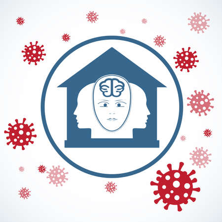Silhouettes of people in the house. Virus molecules that cannot penetrate the house. Virus protection concept.のイラスト素材