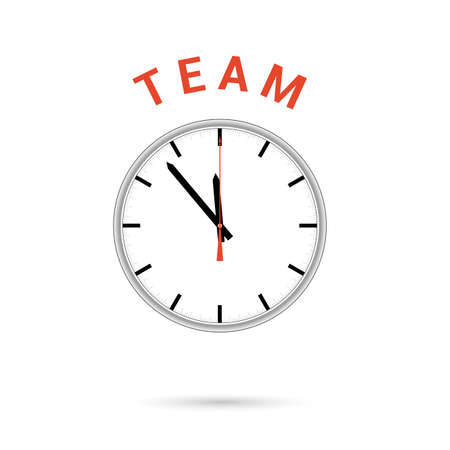 Vector illustration of clock icon. Red arrow points to word TEAM. Conceptual icon.のイラスト素材