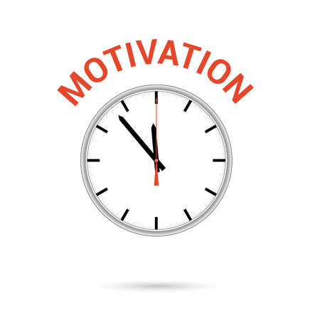 Vector illustration of clock icon. Red arrow points to word MOTIVATION. Conceptual icon.の写真素材