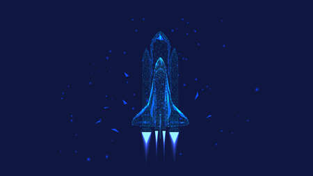 Shuttle start. Shuttle from triangles and luminous points. Startup concept. Background of beautiful...