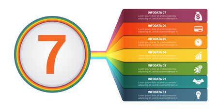 Template Infographics 7 positions. Colorful numbered strips with prospect. infographic.のイラスト素材