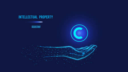 Intellectual property protection concept. Copyright symbol on polygonal hand. protection conceptのイラスト素材