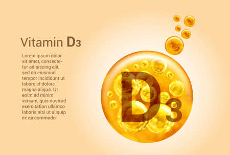 Vitamin D3. Baner with vector images of golden balls with oxygen bubbles. health concept.のイラスト素材