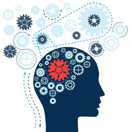 Human head with gears. human brain functioning concept. Uniqueness and complexity of the thought process.の写真素材