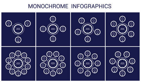 Monochrome infographic. Dark blue and white color. Set of universal templates for infographics.のイラスト素材