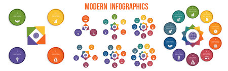 Colorful modern template for infographics possible to use for projects business, workflow, banner, diagram, web design, timeline, area chart,number options.のイラスト素材