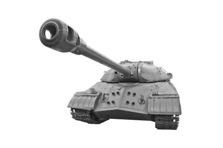 Black and white old military tank isolatedの写真素材