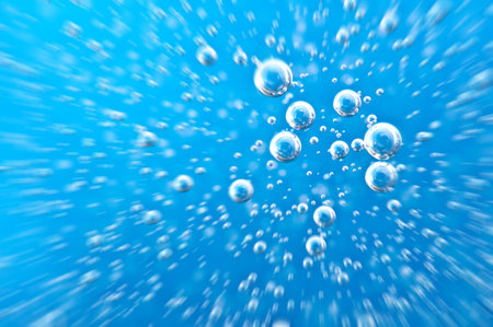 water. Movement of air bubbles blue beautiful abstract underwater backgroundの写真素材