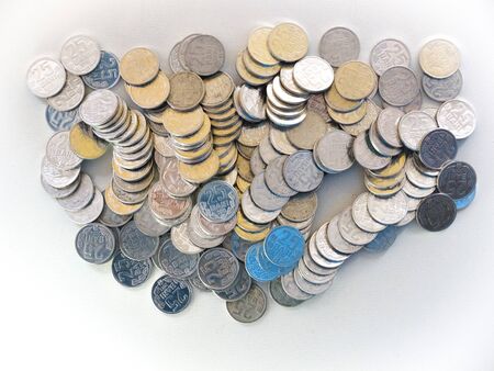 heap of moldavian coins on a white backgroundの写真素材