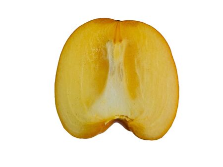 persimmon fruit and sliced persimmon close-up on a white backgroundの写真素材