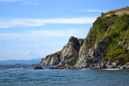 Far East. View of the sea, clouds, rocks.の写真素材