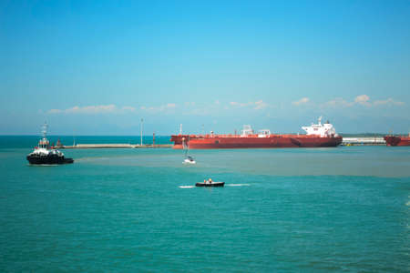 Ligurian Sea, ships from the pier, the lighthouseのeditorial素材