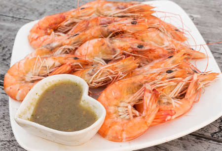 prawn seafood with spicy sauceの写真素材