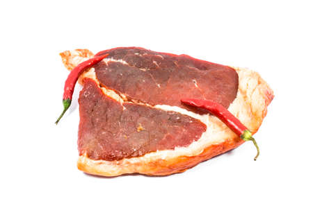 Cut of beef steak on white Isolatedの写真素材