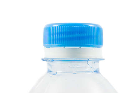 blue cap of plastic bottle isolated on white backgroundの写真素材