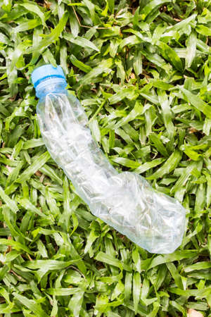 Plastic bottle on the grassの写真素材