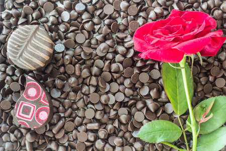 red rose with chocolateの写真素材