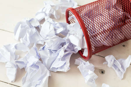 Crumpled paper in the trash can,recycleの写真素材