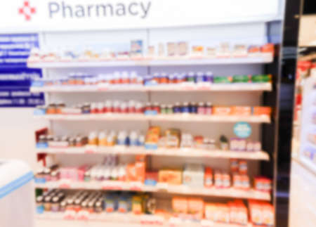 Medication in a pharmacy drugstore on blur backgroundの写真素材