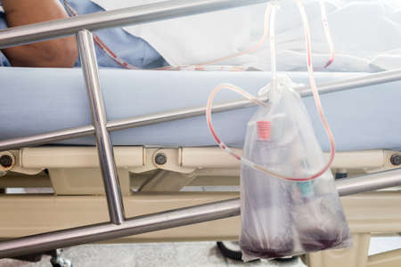 Patient's show blood transfusion in hostpitalの写真素材