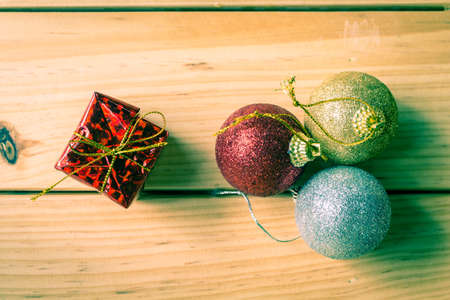 Christmas decoration on  wooden tableの写真素材