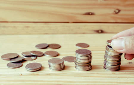 Stack of coins in growing or success of business and financial conceptの写真素材