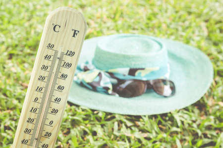 Thermometer on grassの写真素材