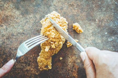 Fried chicken on stone retro backgroundの写真素材