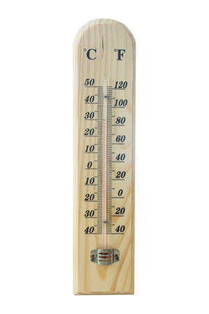 Wooden thermometer scale isolated on white background