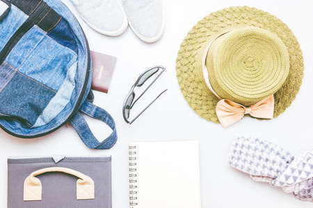 Travel accessories on white backgroundの写真素材
