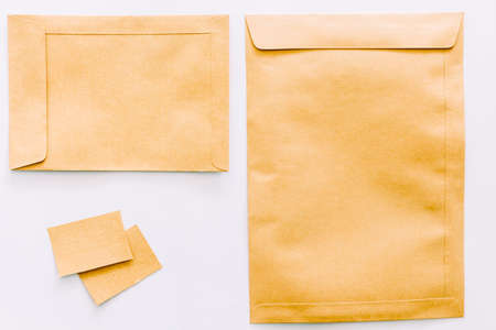 Set of  Brown envelopes on white backgroundの写真素材