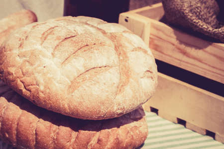 Traditional bread on the tableの写真素材