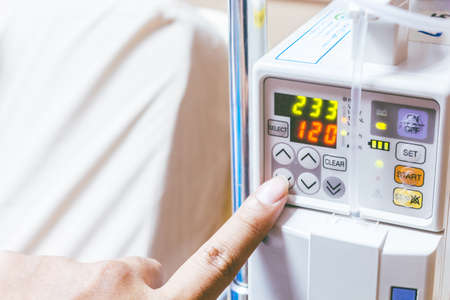A patient in the hospital with saline intravenous