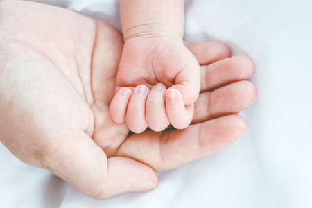 Baby hand in hand motherの写真素材