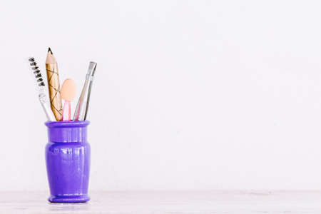 Cosmetics set on wooden table