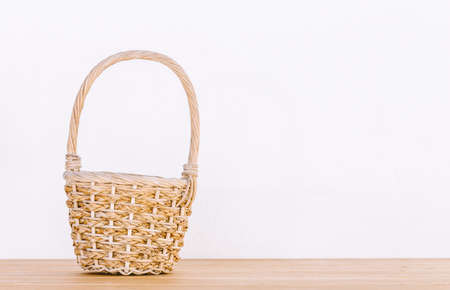Empty  basket on wooden tableの写真素材